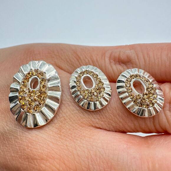 Sterling Silver Orange Crystal Earrings and Pendant Set Vintage 90s 925 - Picture 3 of 12